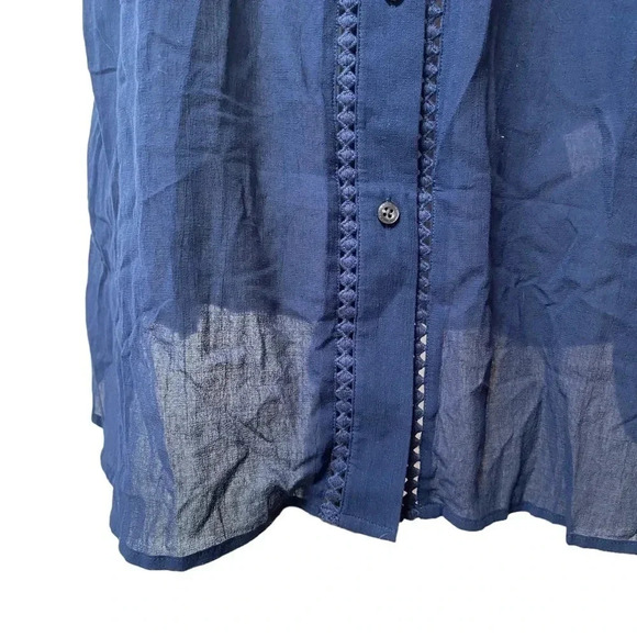 Lands’ End Navy Cotton Tunic Coverup 1X 2X Embroidered Button Front Beach - Picture 5 of 15